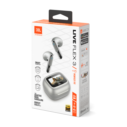 JBL Live Flex 3 - Silver - True wireless noise-cancelling open-stick earbuds - Detailshot 15